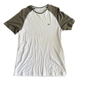 Mens Easy M White & Olive Green Raglan T-Shirt 100% Cotton Casual Fit